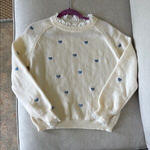 Cream Sweater with Blue Hearts